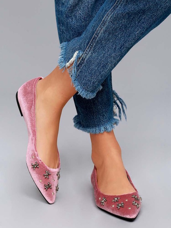 Circus by Sam Edelman Shoes - Circus by Sam Edelman Pink Velvet Jeweled Pointed-Toe Flats
